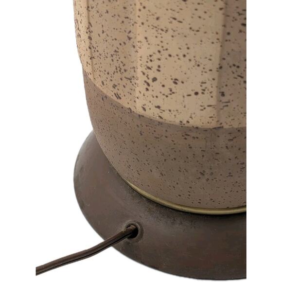 Vintage Mid Century Modern Textured Ceramic Table Lamp Brown Tan Geometric Base - Picture 7 of 10